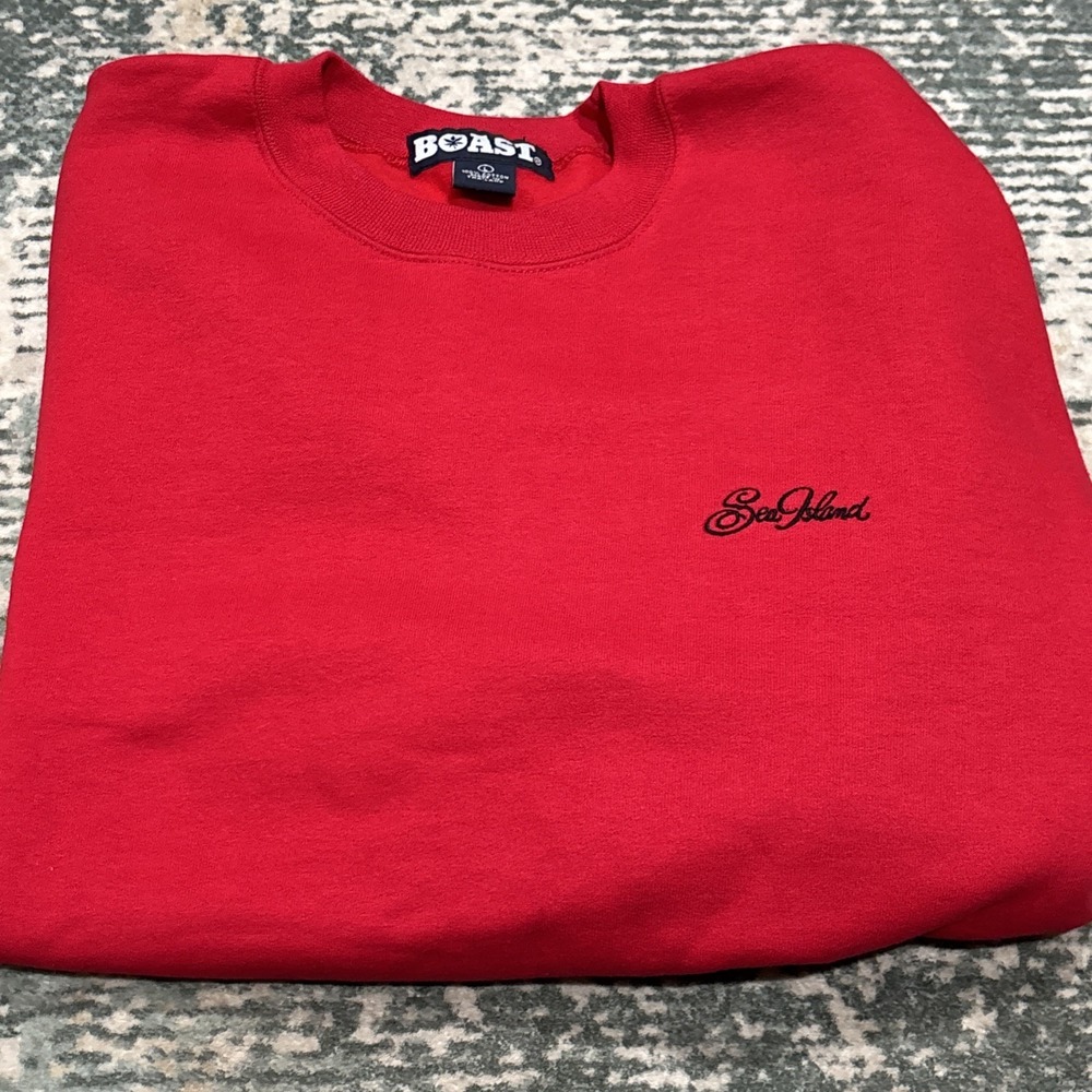 Vintage Boast  "Sea Island" Sweater resort wear Large Red Embroidered Oversized